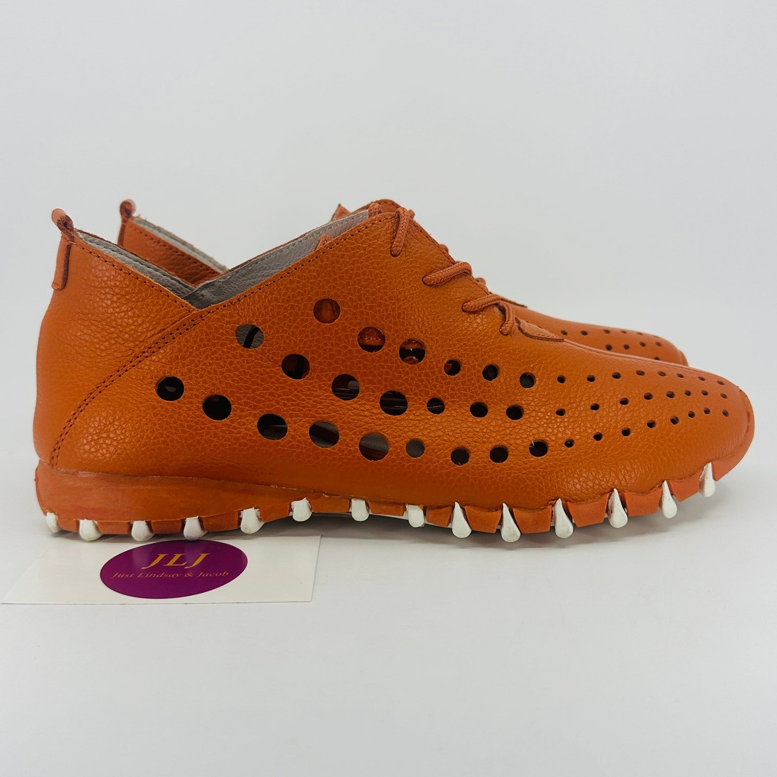 LITFOOT Women’s Orange Perforated Leather Lace Up Sneakers Size 38 EU/ 8-8.5 US