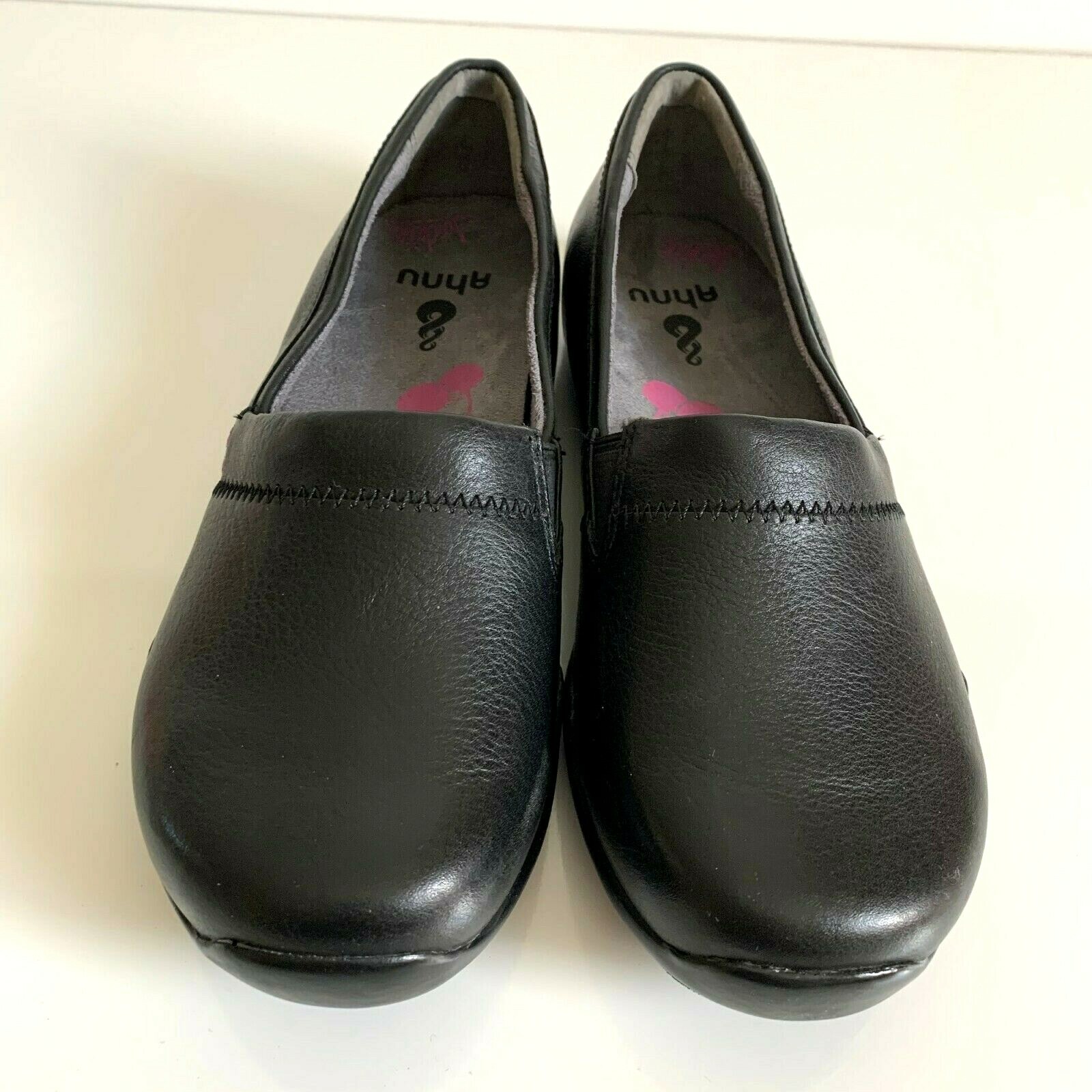 Ahnu womens Jackie Pro leather slip on loafers shoes black slip resistant size 6