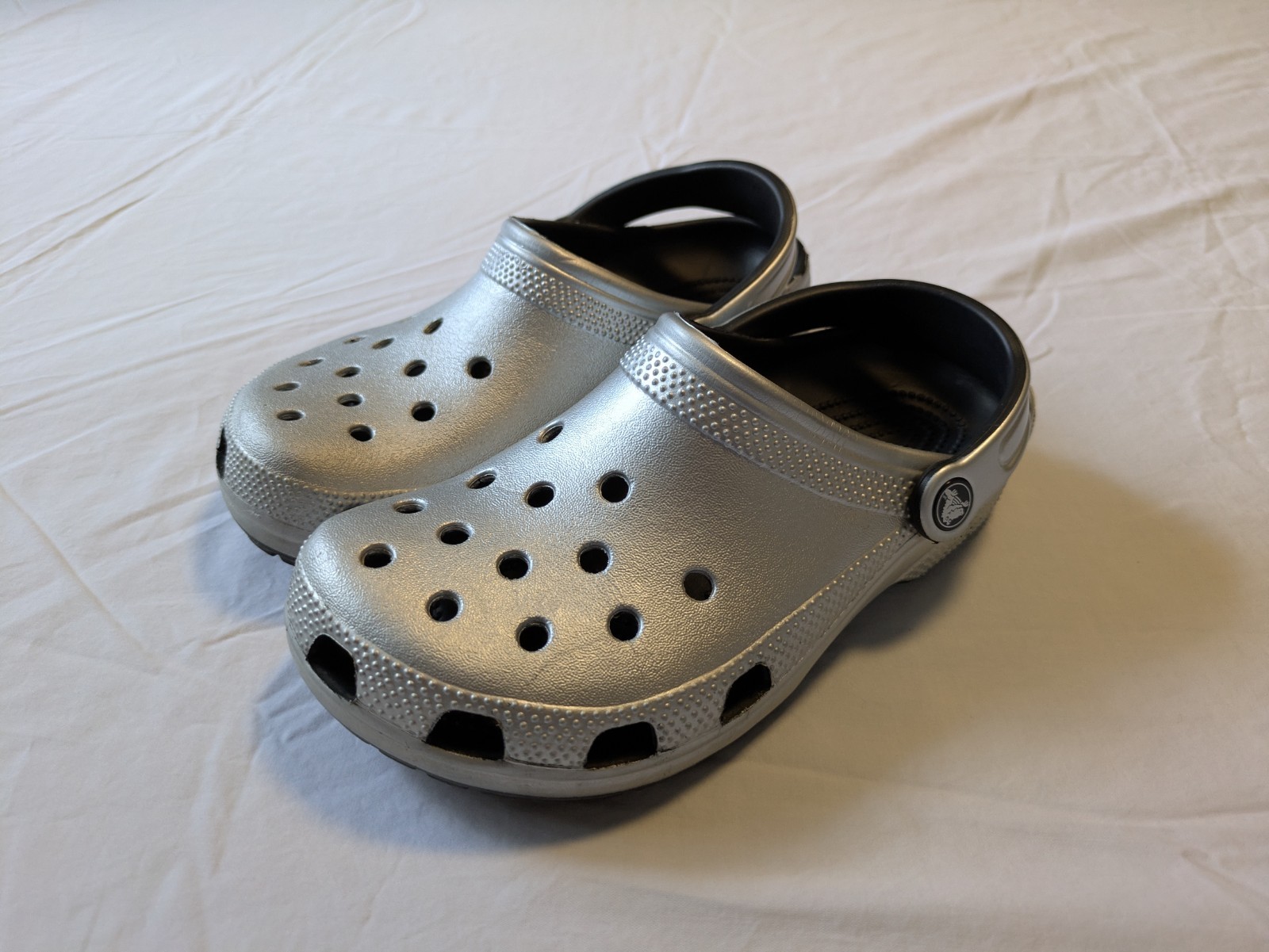Crocs Classic Clogs Silver Gray Black Unisex Size M5 W7 Comfort Slip On Shoes