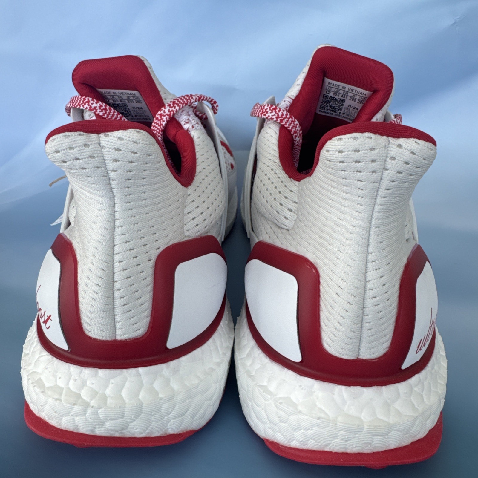 Adidas Ultraboost 1.0 Love Running White Scarlet Red JR5845 Womens size 8.5