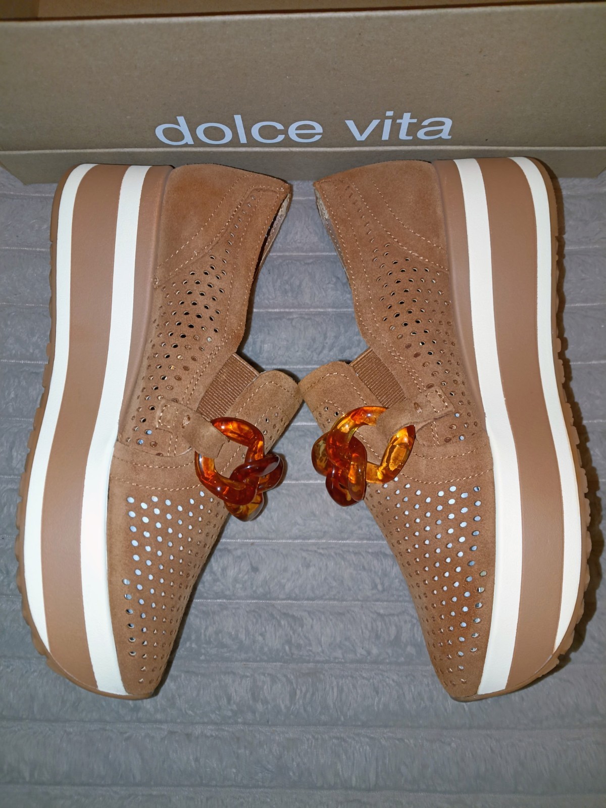 Dolce Vita Jhenee Perf Pecan Suede Platform Loafer Sneaker Shoes Womens Size 7.5