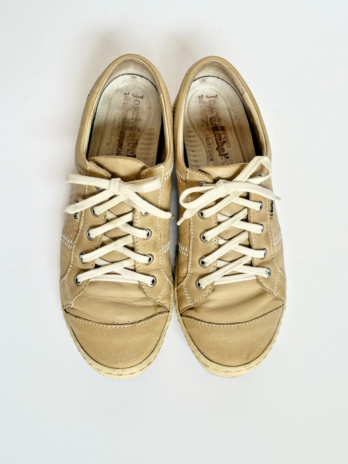 Josef Seibel Womens US 7 Sneaker Shoes Leather Caspian Tan Low Lace Casual