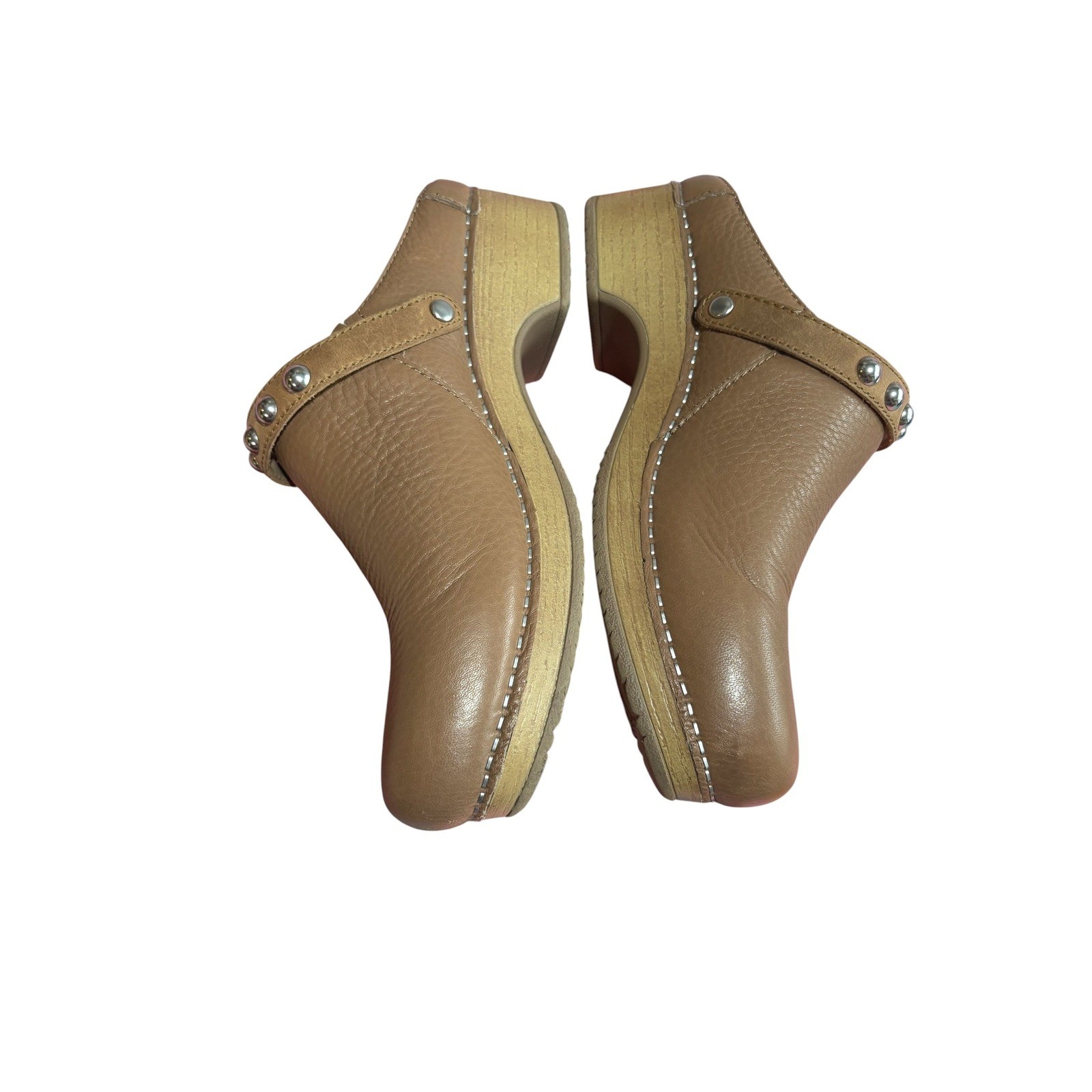Dansko Clog Mules Women 37 Tan Leather Studded Buckle Shoes Pebbled Convertible
