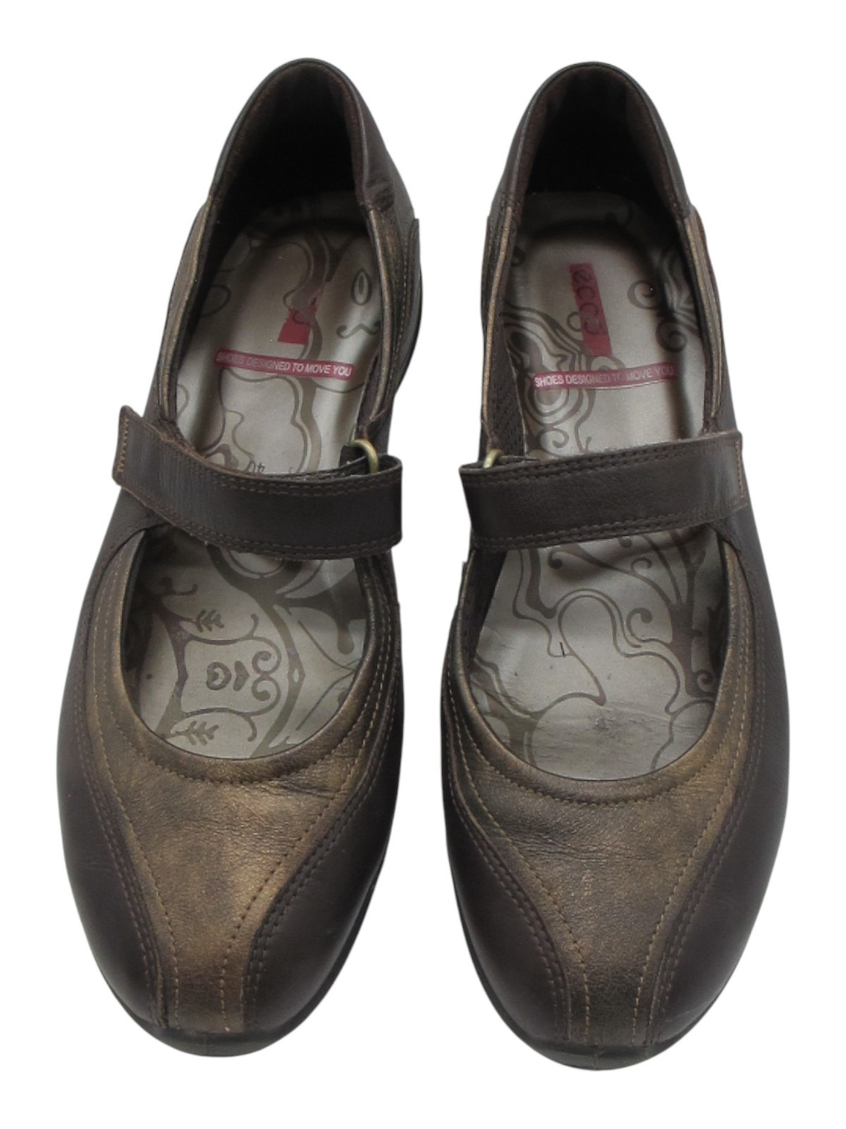 Ecco Cloud Mary Jane Shoe Sz 40 ( 9 – 9.5 ) Loafer Brown & Bronze Leather Flat