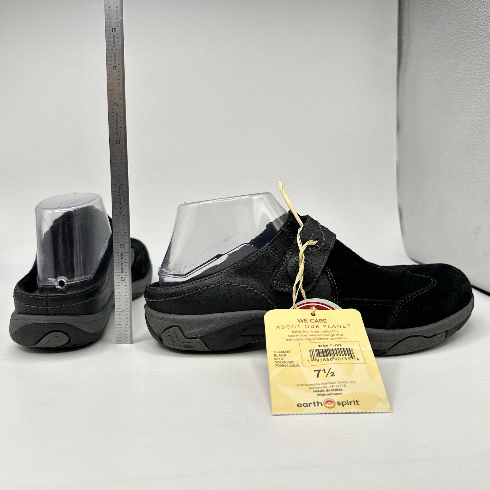 Earth Spirit Clog Women 7.5 Black Suede Strap Clog Gelron Slip On Mule