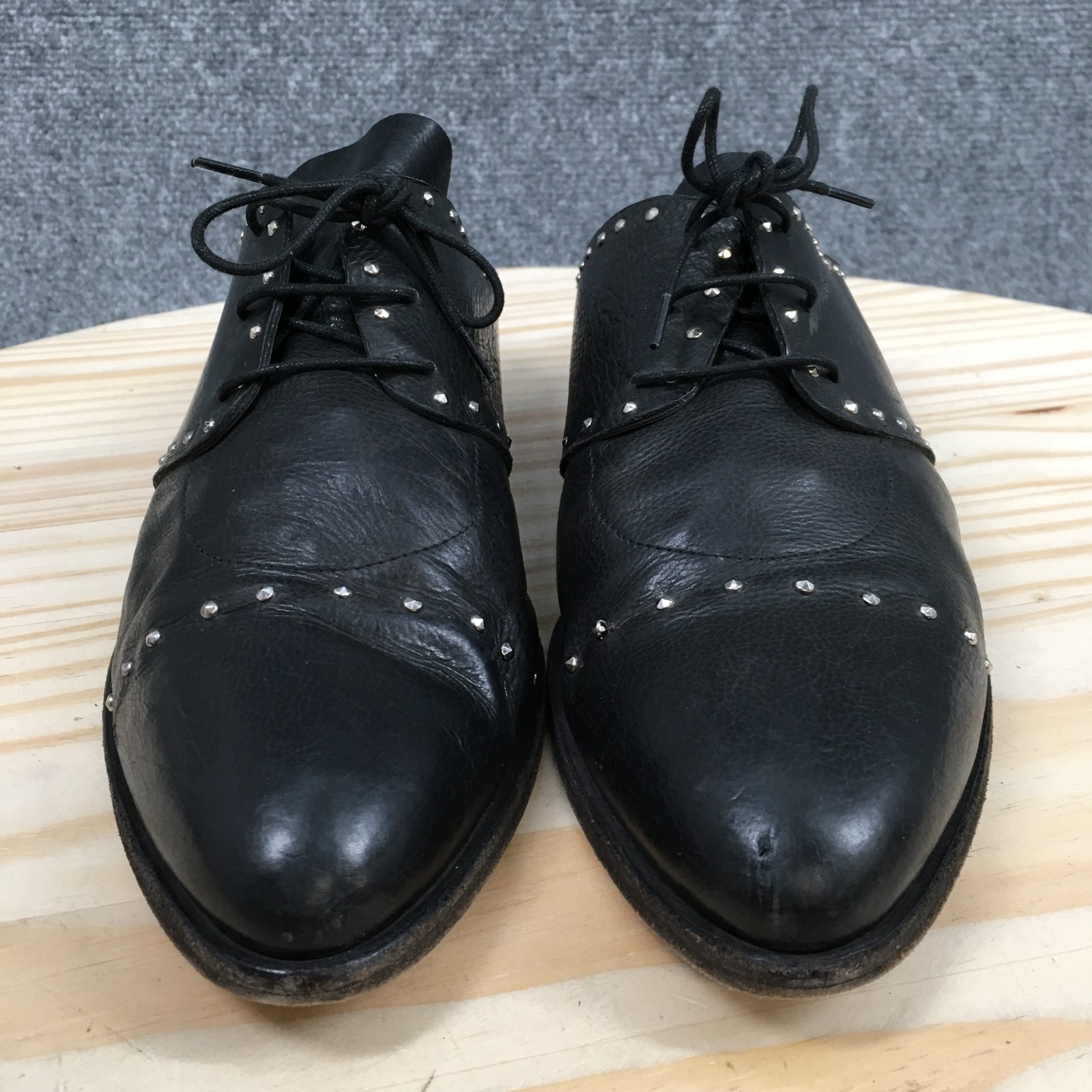 Sesto Meucci Mules Womens 40 Black Almond Toe Laced Up Block Casual Leather