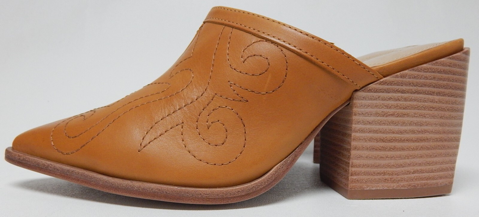 Schutz Zarly Size 9 M (B) Women’s Leather Pointed Toe Heeled Mules Golden Ochre