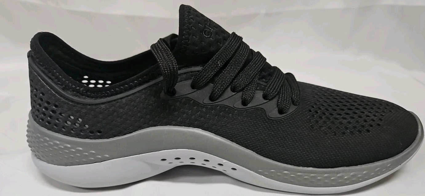 Crocs LiteRide 360 Pacer Sneakers Black Gray Lace Up 206705 Womens Size 9 GUC