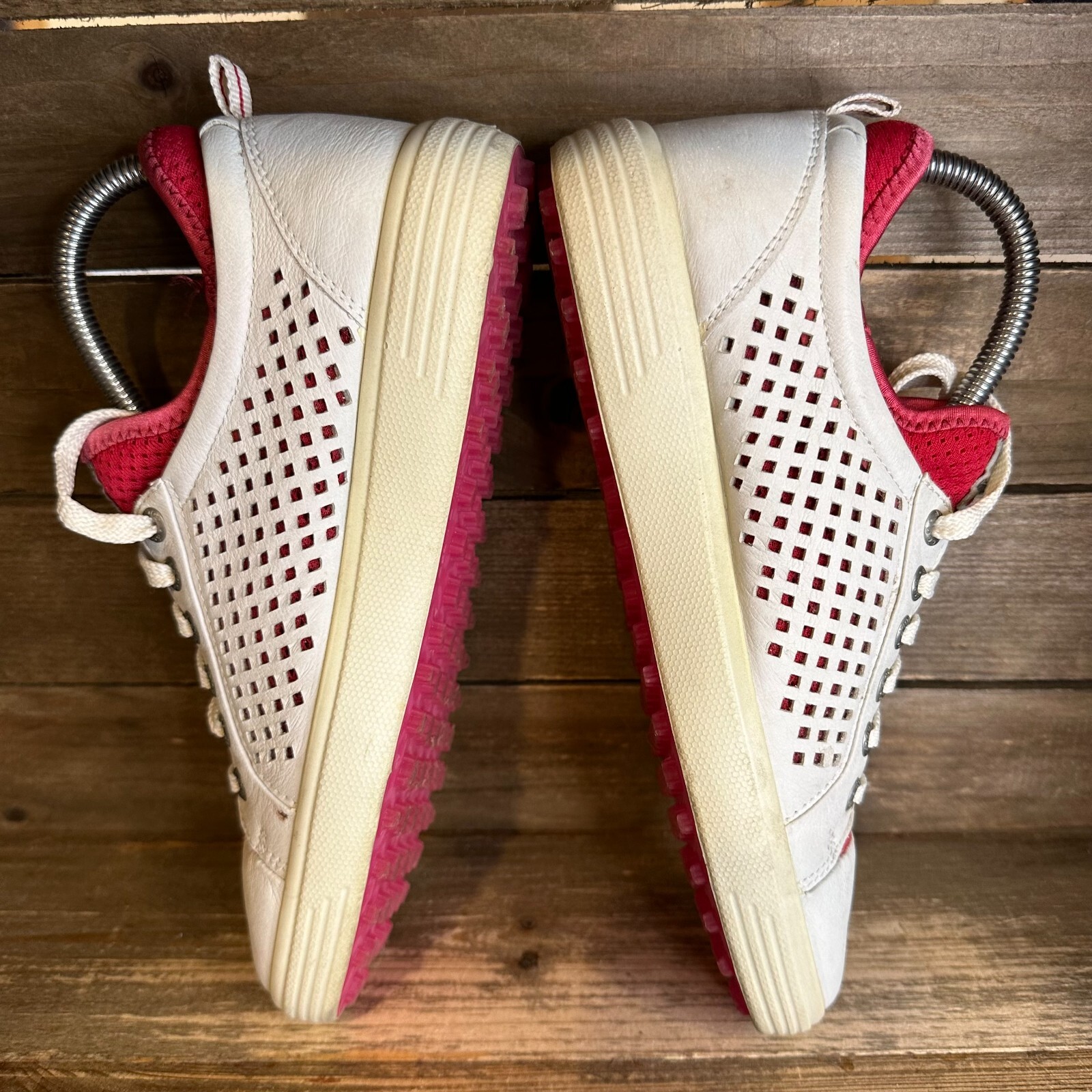 Womens Ecco White Leather Casual Spikeless Golf Sneakers Shoes Size EU 38 US 7