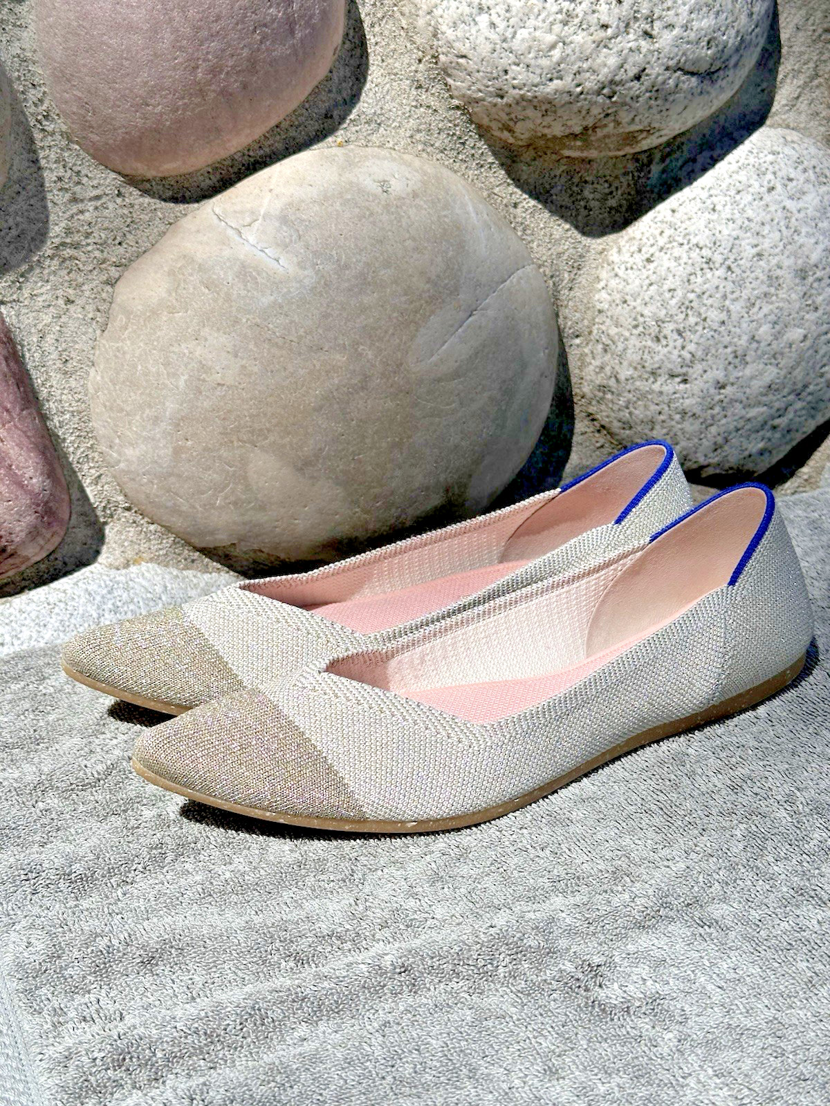 Rothy’s The Point Sz 10 Diamond Metallic Beige Silver Gold Pointed Ballet Flats