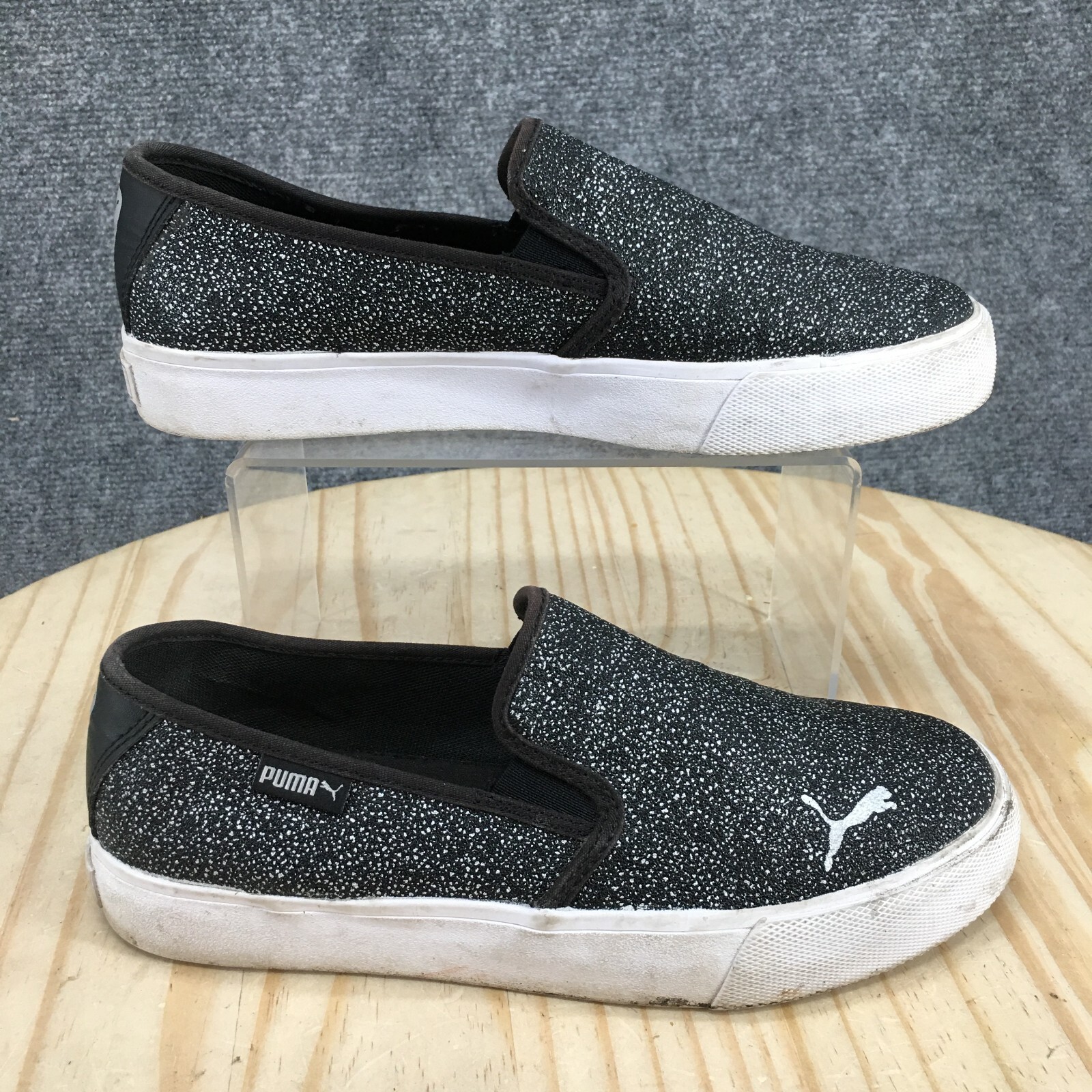 Puma Shoes Womens 8 Spotted Slip On Sneaker Loafers Gray Casual Low Top Comfort