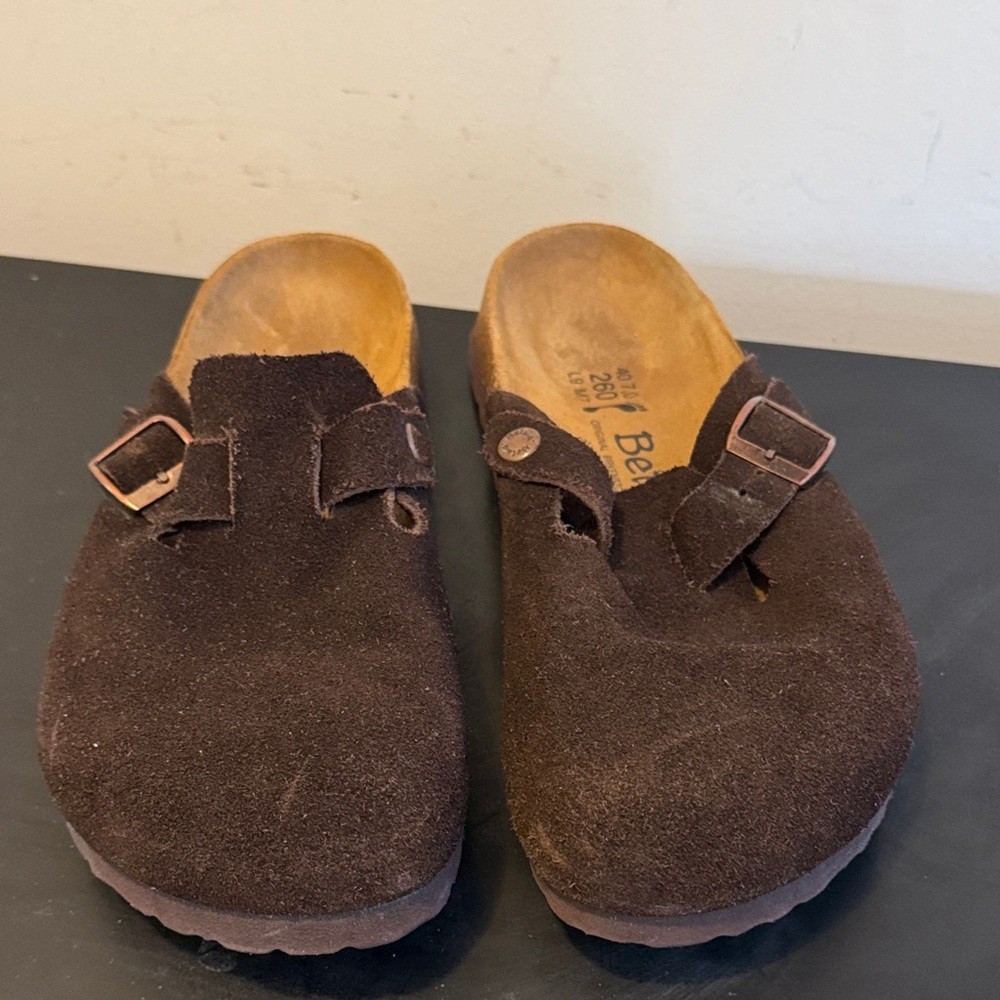 Birkenstock Betula Dark Brown Suede Clogs with Buckle
