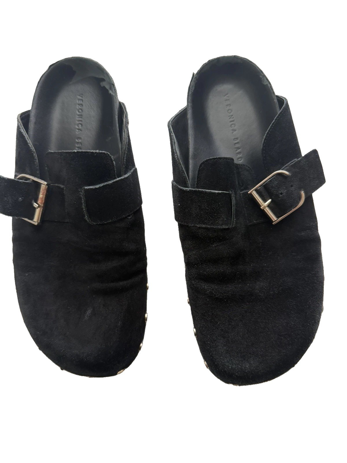 Veronica Beard Fern Clog Mule Black Suede Studded Slip On Womens 8 Boho Designer