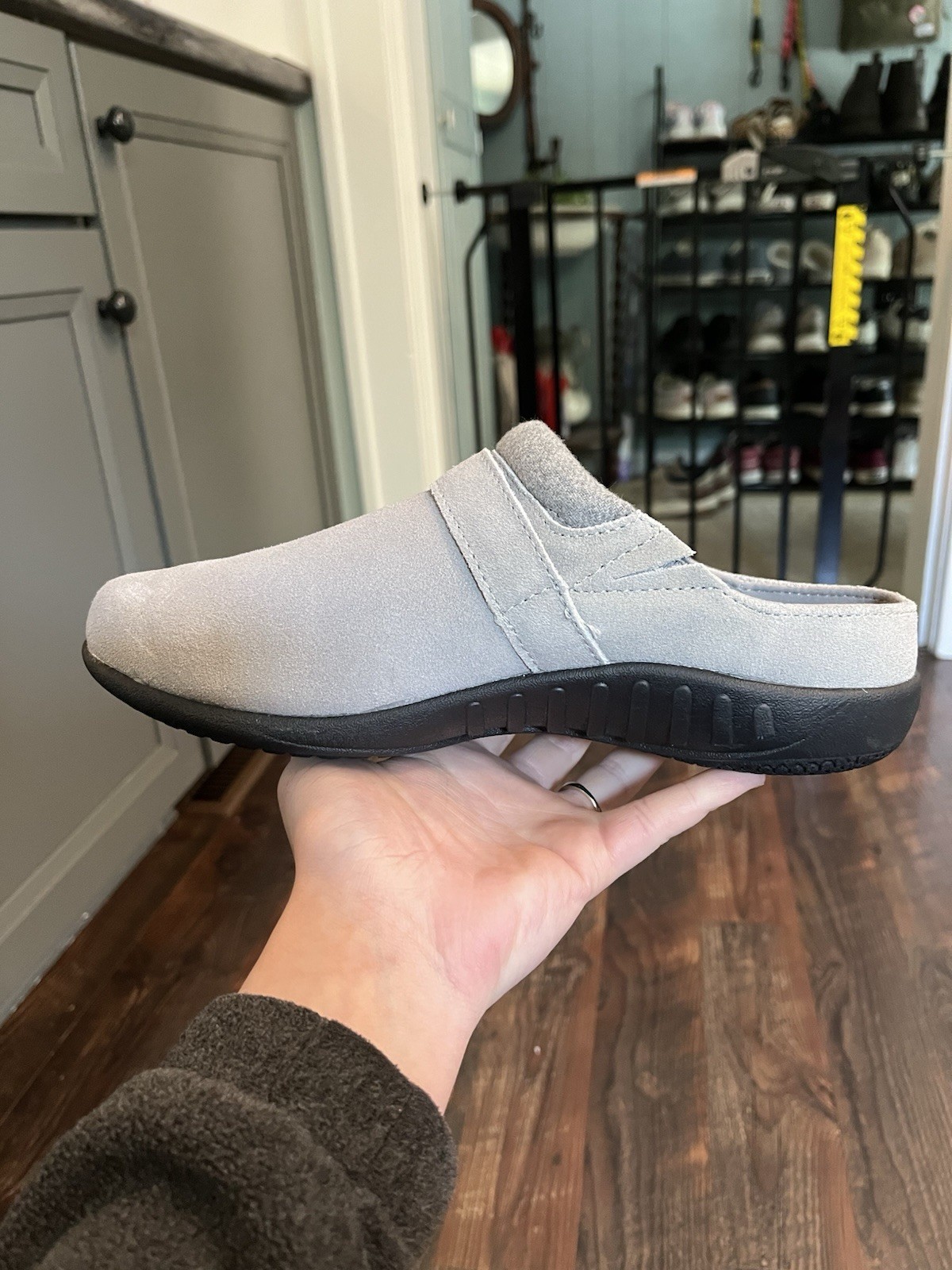 Spenco Women’s US 8 Gray Leather Slip-On Clogs Comfort Buckle Strap