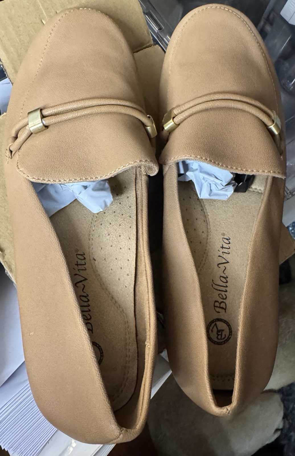 Bella Vita Jerrica Comfort Loafers Saddle Leather Tan Slip On Womens Size 7 NWOT
