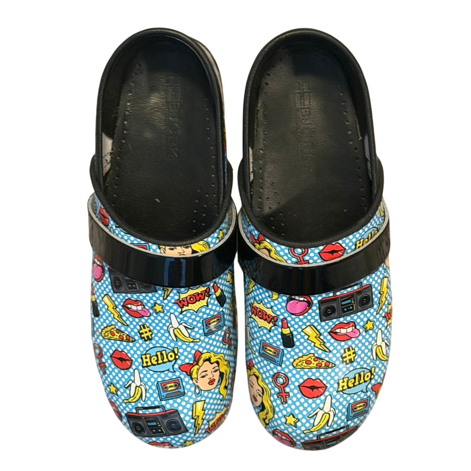 Bjork Swedish Comfort Pop Art Comic Book Print Clogs Womens Size 39/40