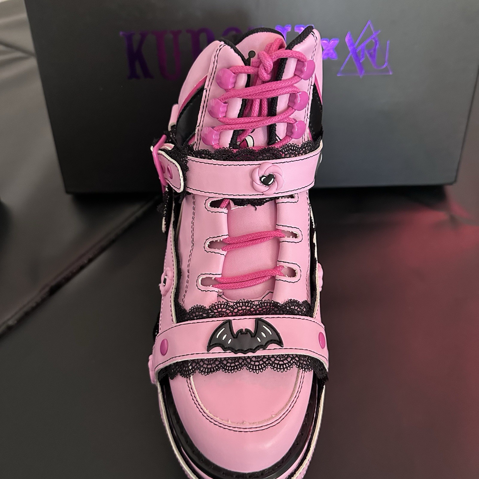 YRU x Kuromi Qozmo Bndg Platform Sneakers Pink Black Women’s Size 9 NWB