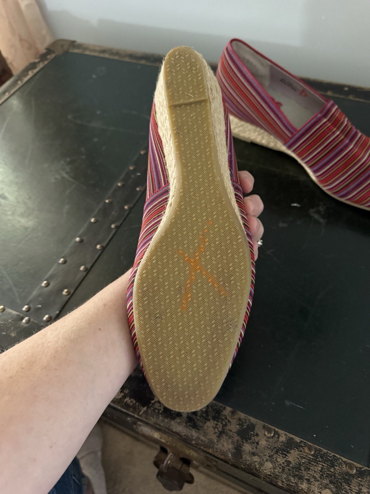 SAS Becky Red Stripe Wedge Jute Wrapped Espadrille 11 made in ITALY