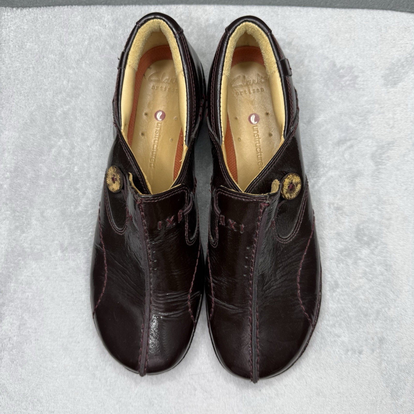 Clarks Un Loop Women’s 10M Burgundy Patent Leather Comfort Slip On Loafers