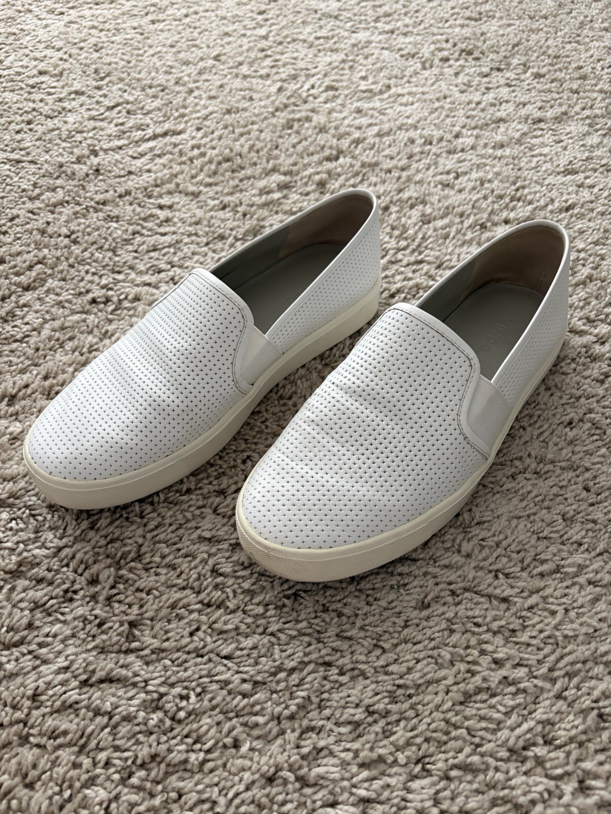 Vince Men’s White Perforated Slip-On Low Top Sneakers Casual Athletic