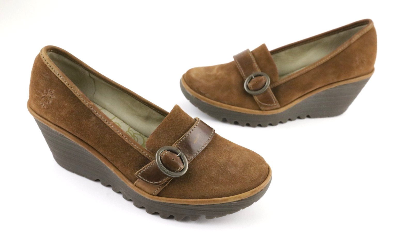 FLY London Yond Shoes Womens 40 / 10.5-11 US Brown Suede Wedge Slip On Platform