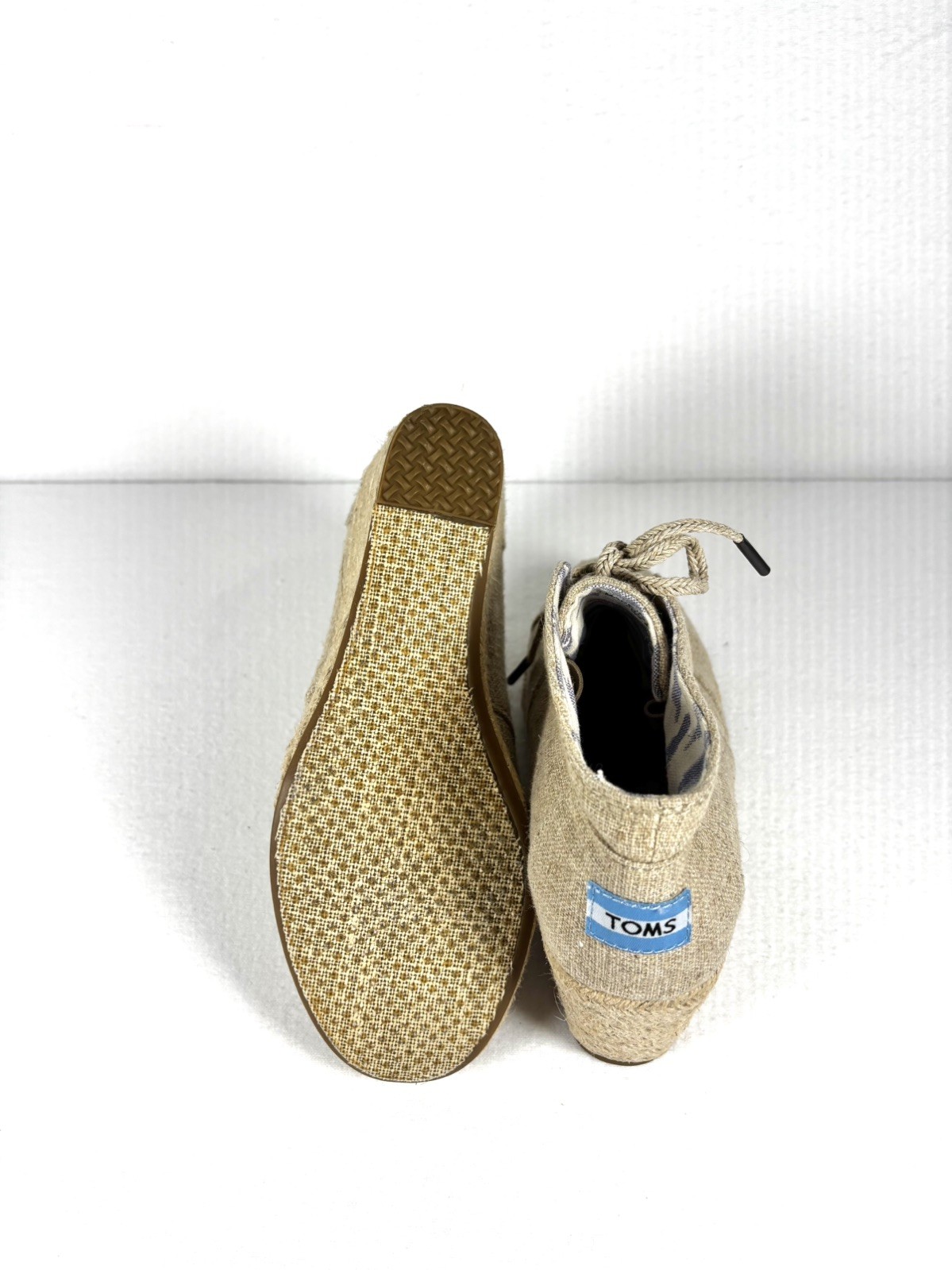 TOMS 6.5 Desert Wedge Booties Ankle Espadrille Nuetral Lace Up Taupe