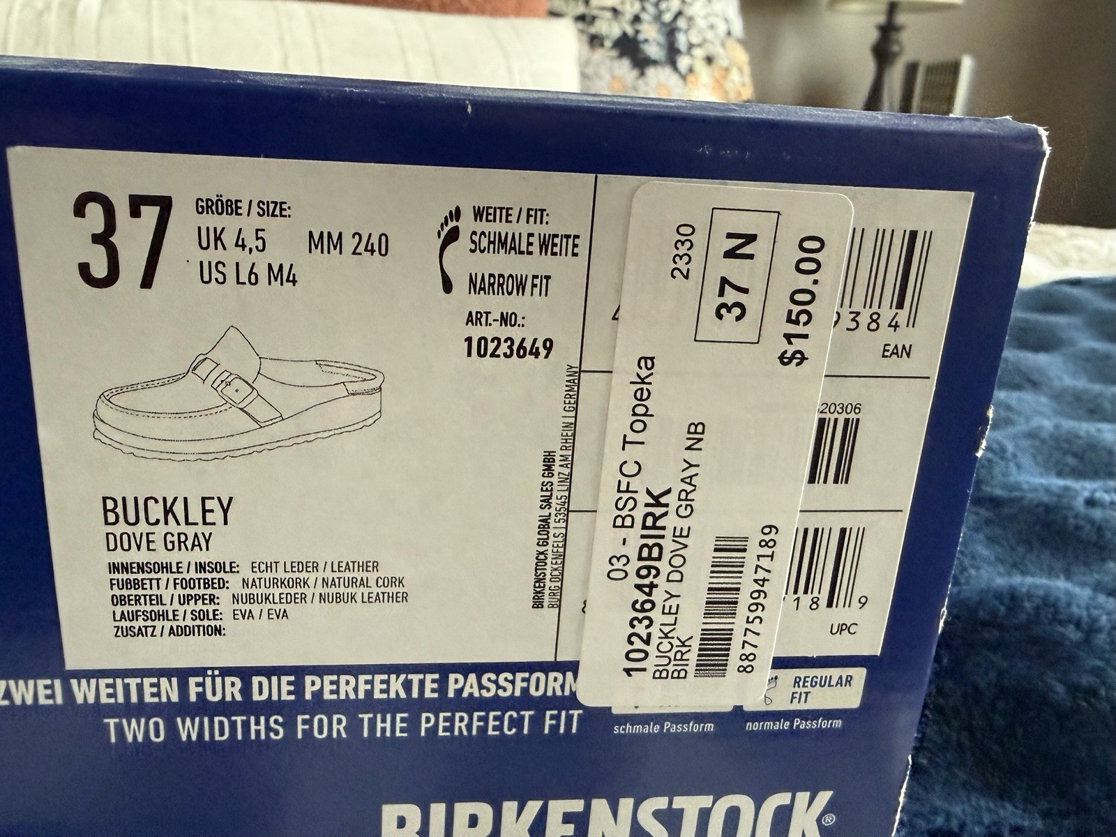 Birkenstock Buckley Clogs Dove Gray Nubuck Leather EU 37 US 6 Narrow w/ Box