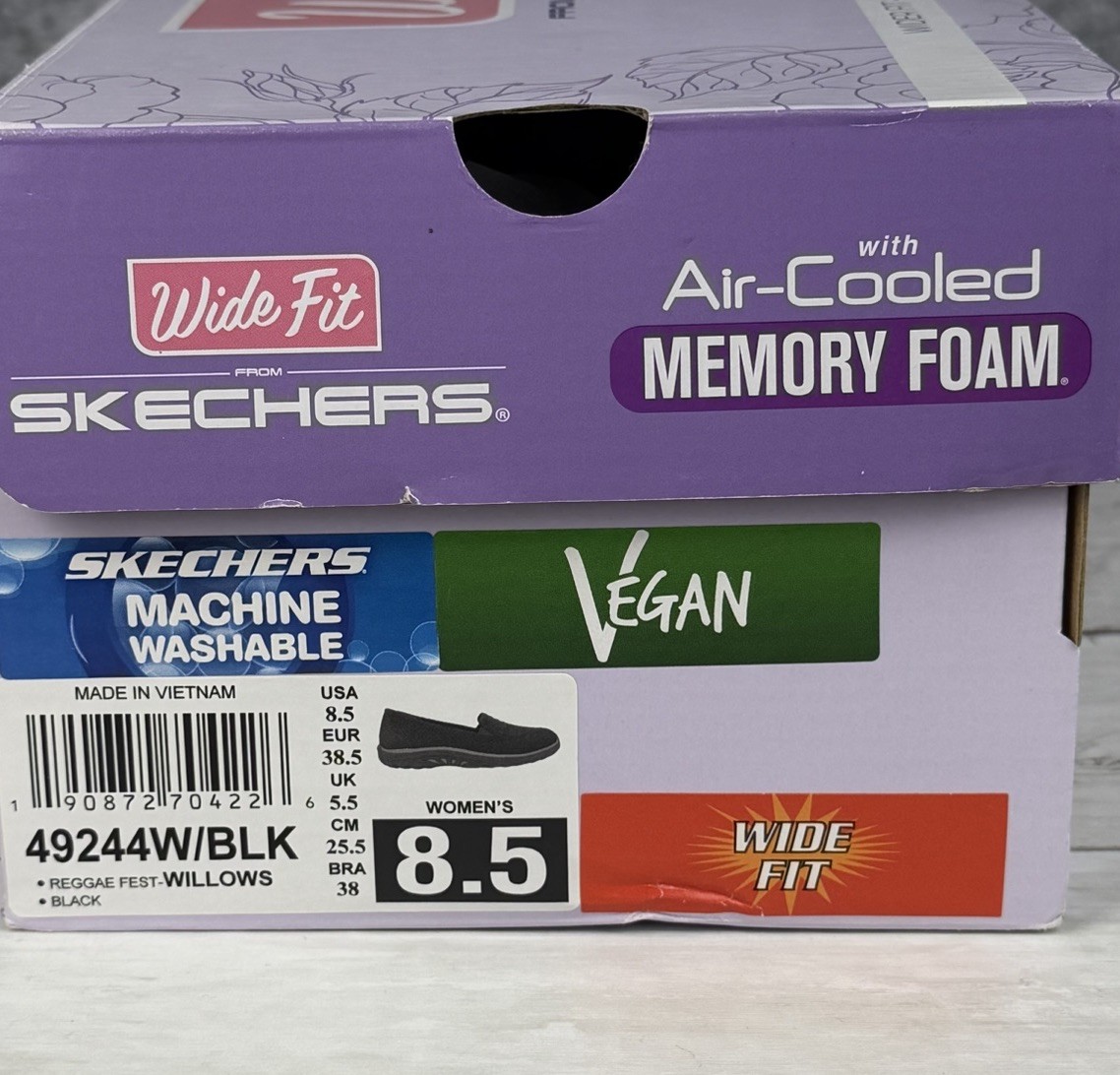 Skechers Air Cooled Memory Foam Shoes Womens 8.5 W Black Reggae Fest Willows NEW