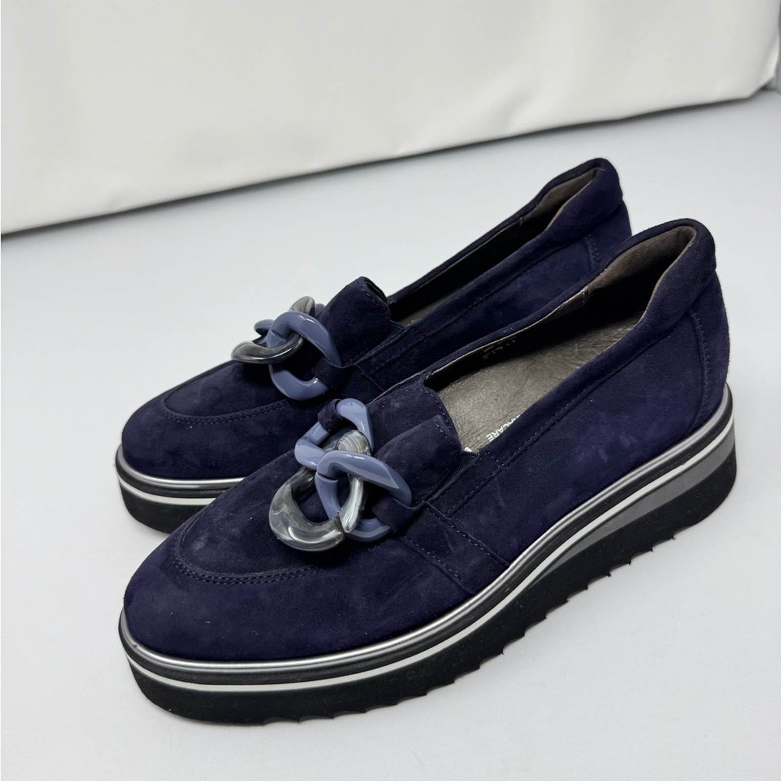 Softwaves Salera Navy Suede leather loafers Arch Support NEW $390 Size 36.5