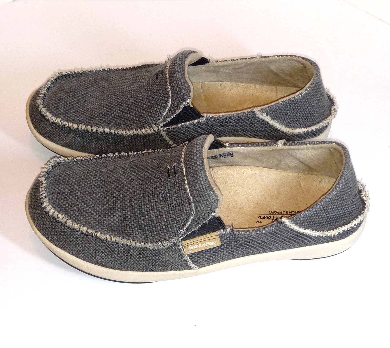 Womens Gray Canvas Shoes Size 9 Gecko Man Casual Slip-on Shoes Arch Support