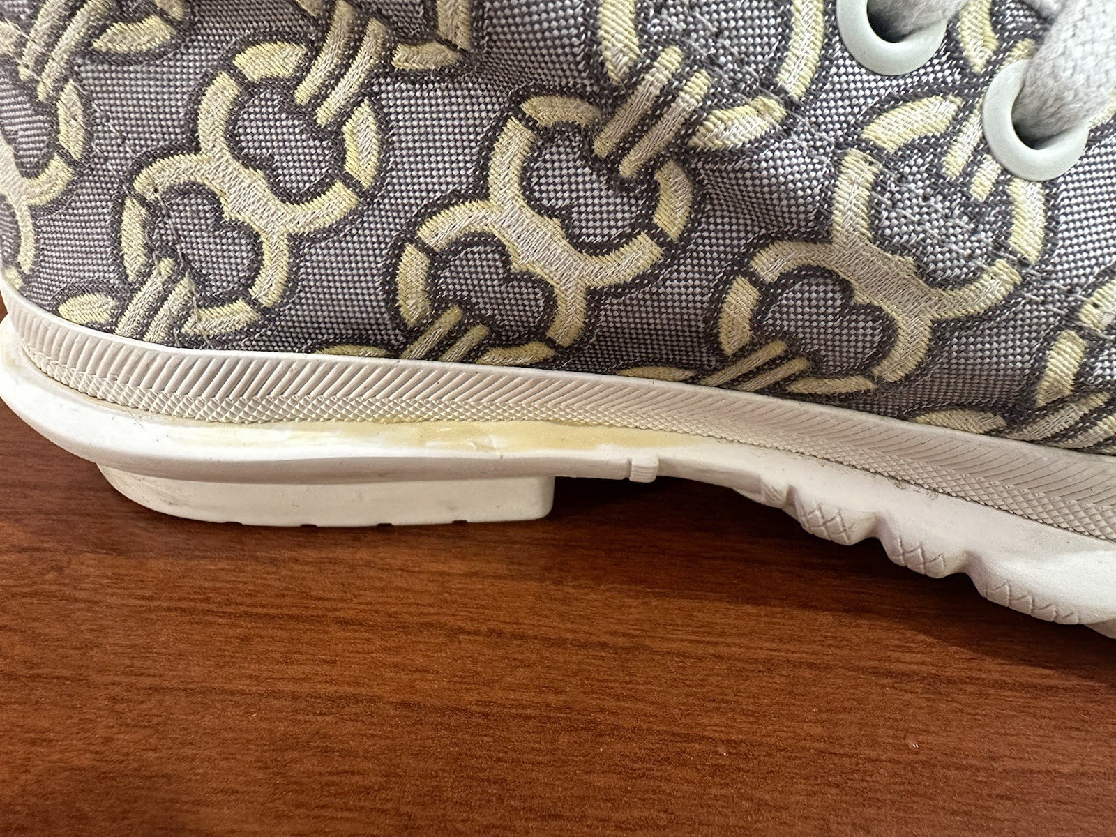 TORY BURCH “Buddy” Jacquard Sneakers White Beige Cap Toed High Top Shoes 7 M
