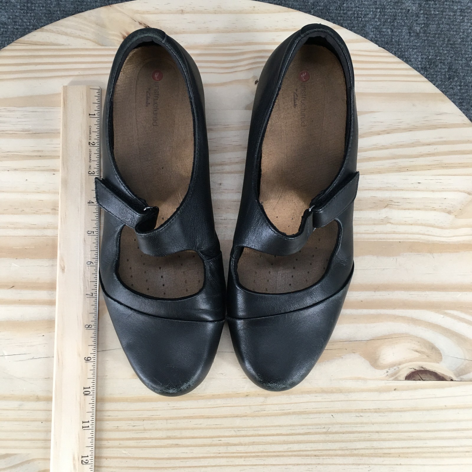 Unstructured By Clarks Shoes Womens 8.5 Wide Mary Jane Black Almond Toe Block