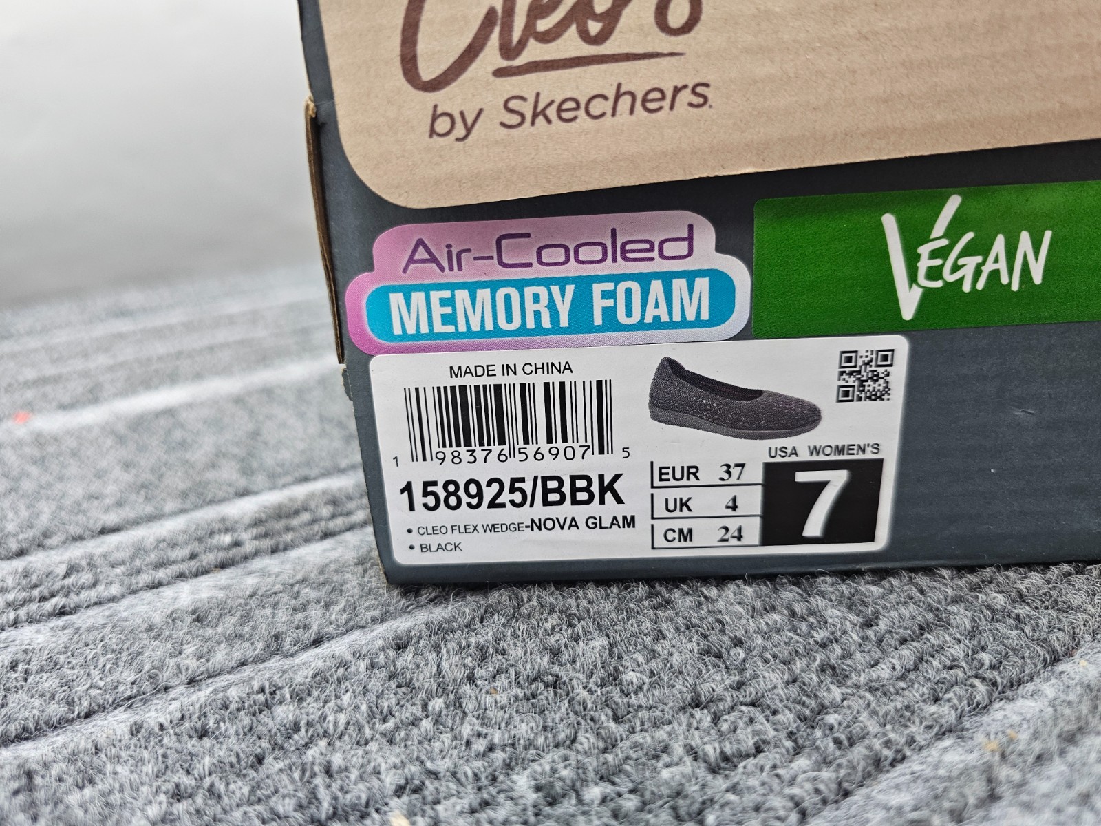 SKECHERS Cleo Flex Wedge Nova Glam Women’s Black 158925 Size 7 EUR 37