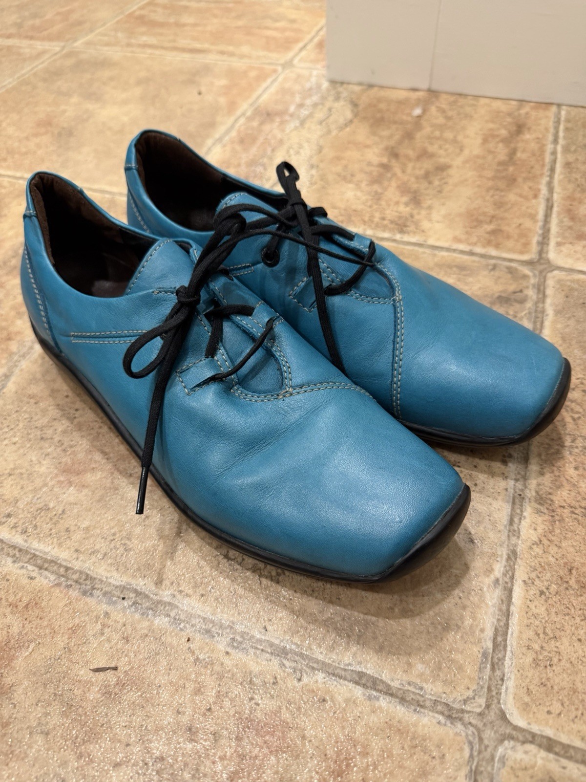Wolky Rosa Leather Shoes Comfort Oxfords Peacock Teal blue Women Sz 42 11 EUC