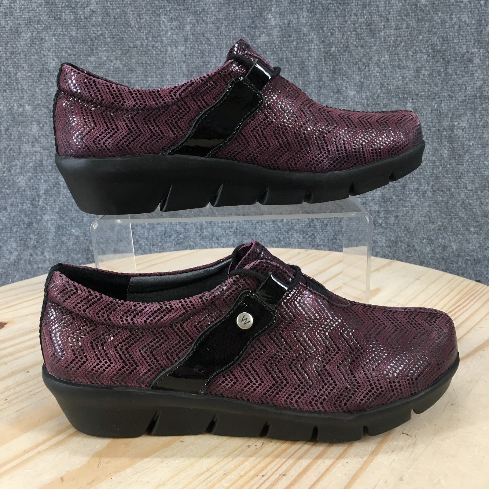 Wolky Shoes Womens 38 Purple Muse Slip On Loafer Leather Comfort Round Toe Wedge