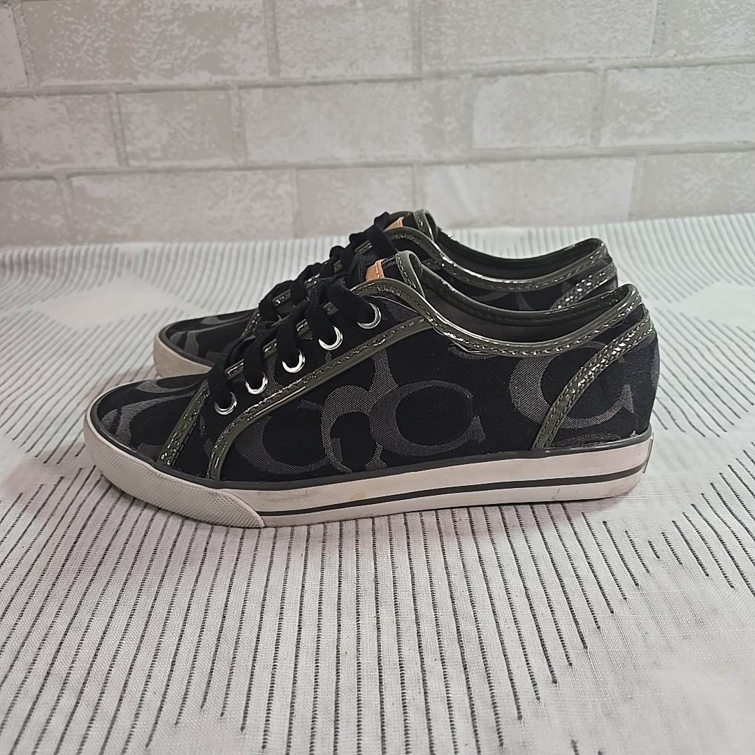Coach Barrett Signature Sneakers Black Canvas Low Top Women’s Size 7B VG
