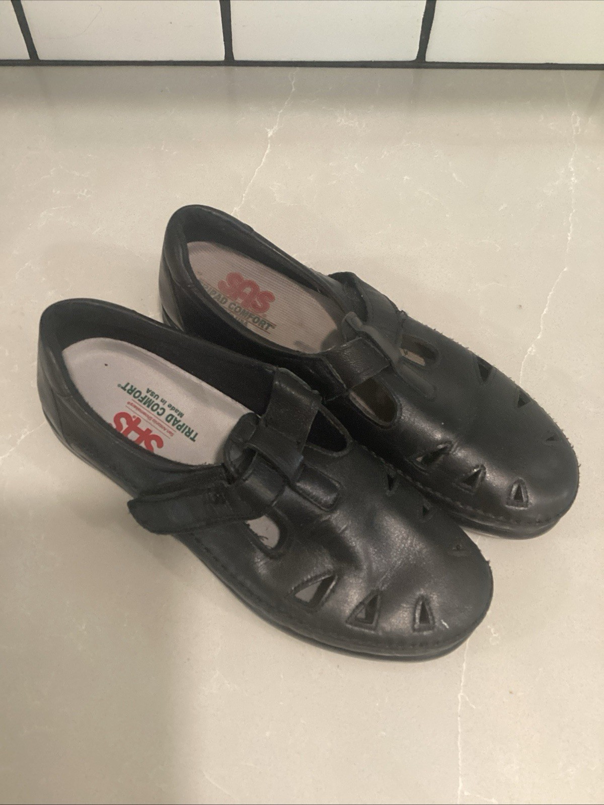 Womens 9.5 M SAS Roamer Black Leather Mary Jane Shoes USA, Tri-pad Comfort