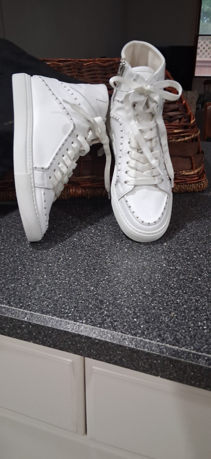Zadig & Voltaire Designer Studded Hi Top Sneakers White Leather Womens 8 8.5