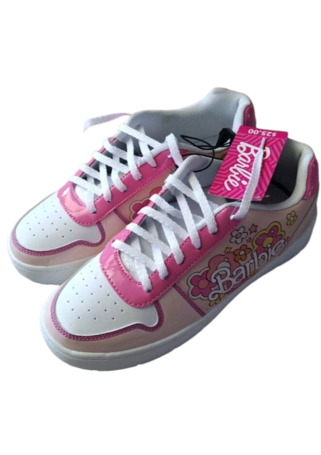 Barbie Women’s Sneakers Pink Size 8 Colorful Flower Print Logo School Vacation