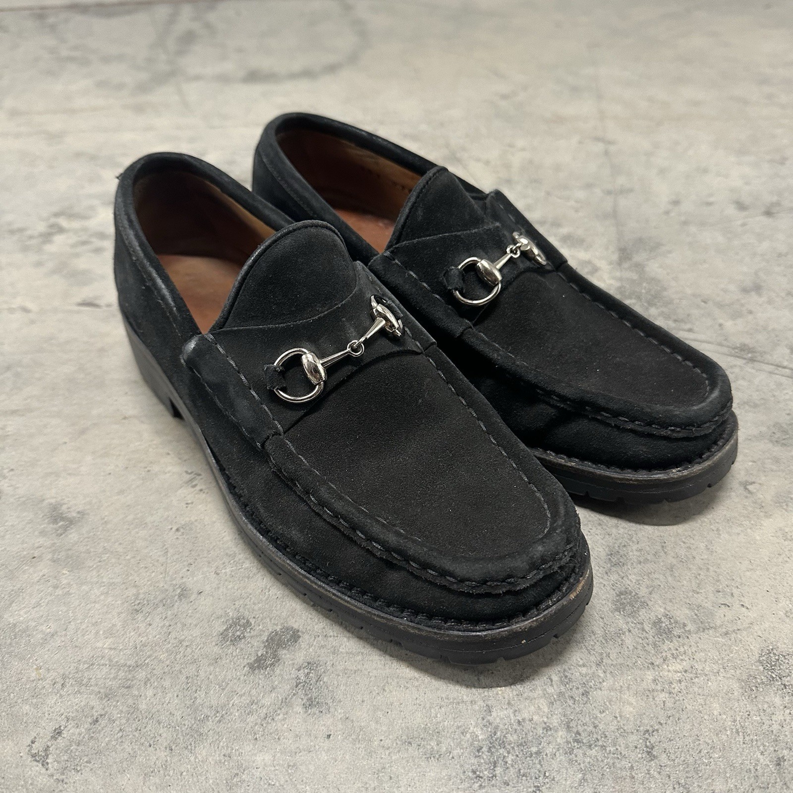 Gucci Women Vintage Suede Silver Horsebit Loafers Italy Made Shoes Size 7B