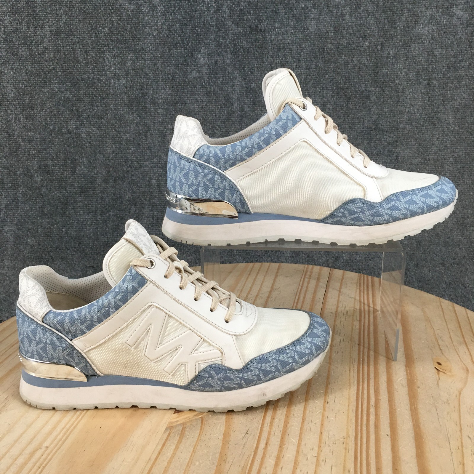 Michael Kors Maddy Shoes Womens 9 M Lace Up Trainer Sneakers Blue White Low Top