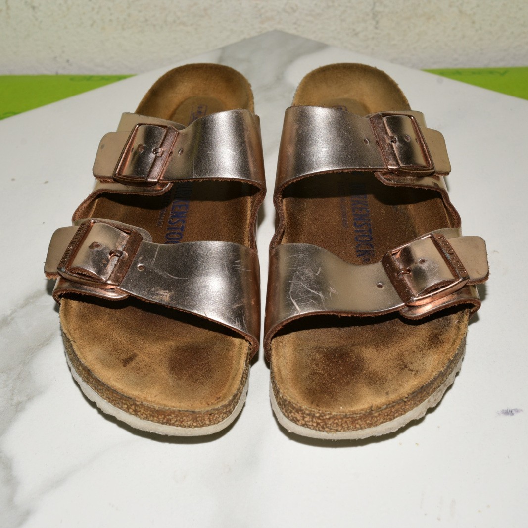 Birkenstock Arizona Leather Metallic Rose Gold Soft Women 41 N