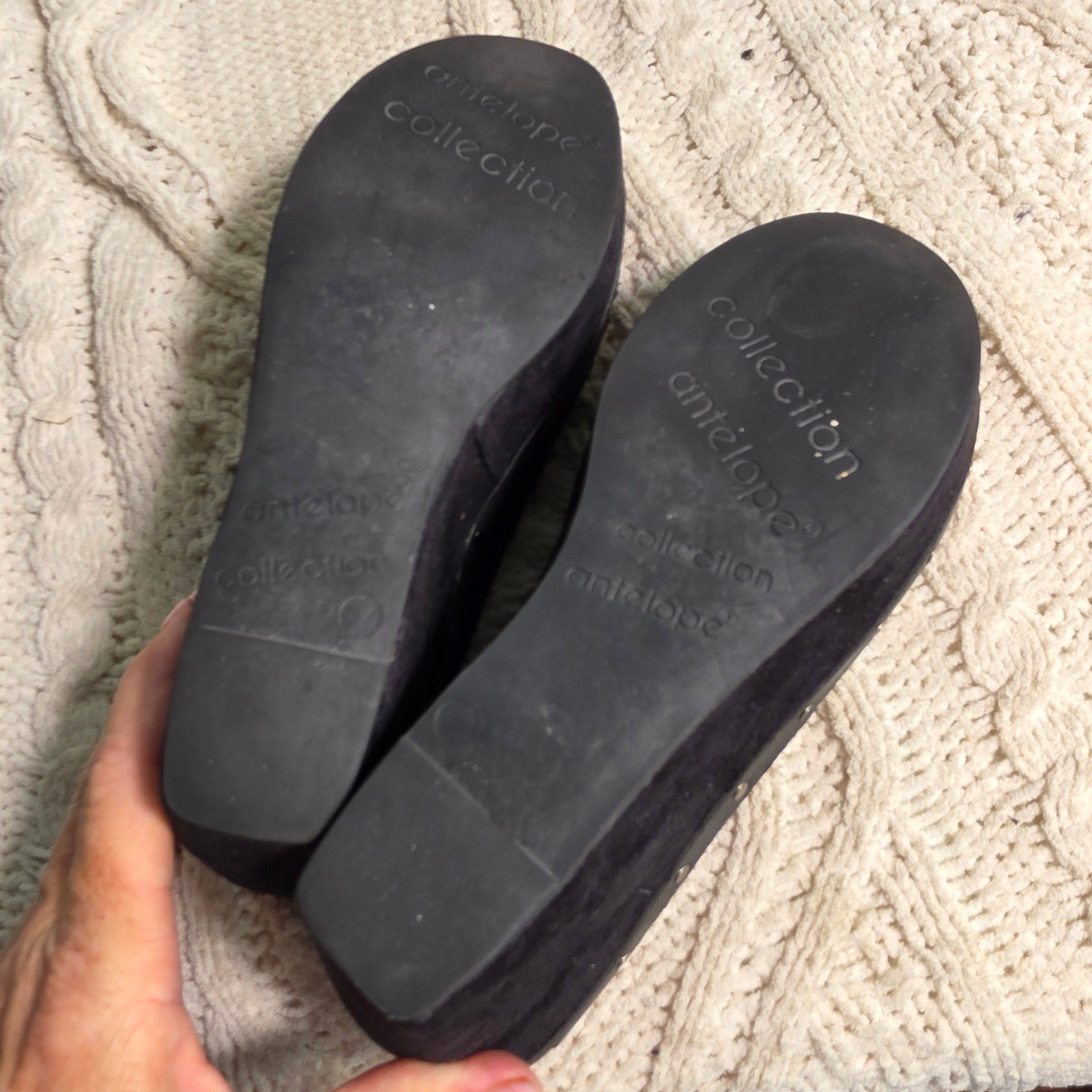 Antelope Clogs Mules Pony Hair Black Studded Leather Wedge Women 39 8 8.5