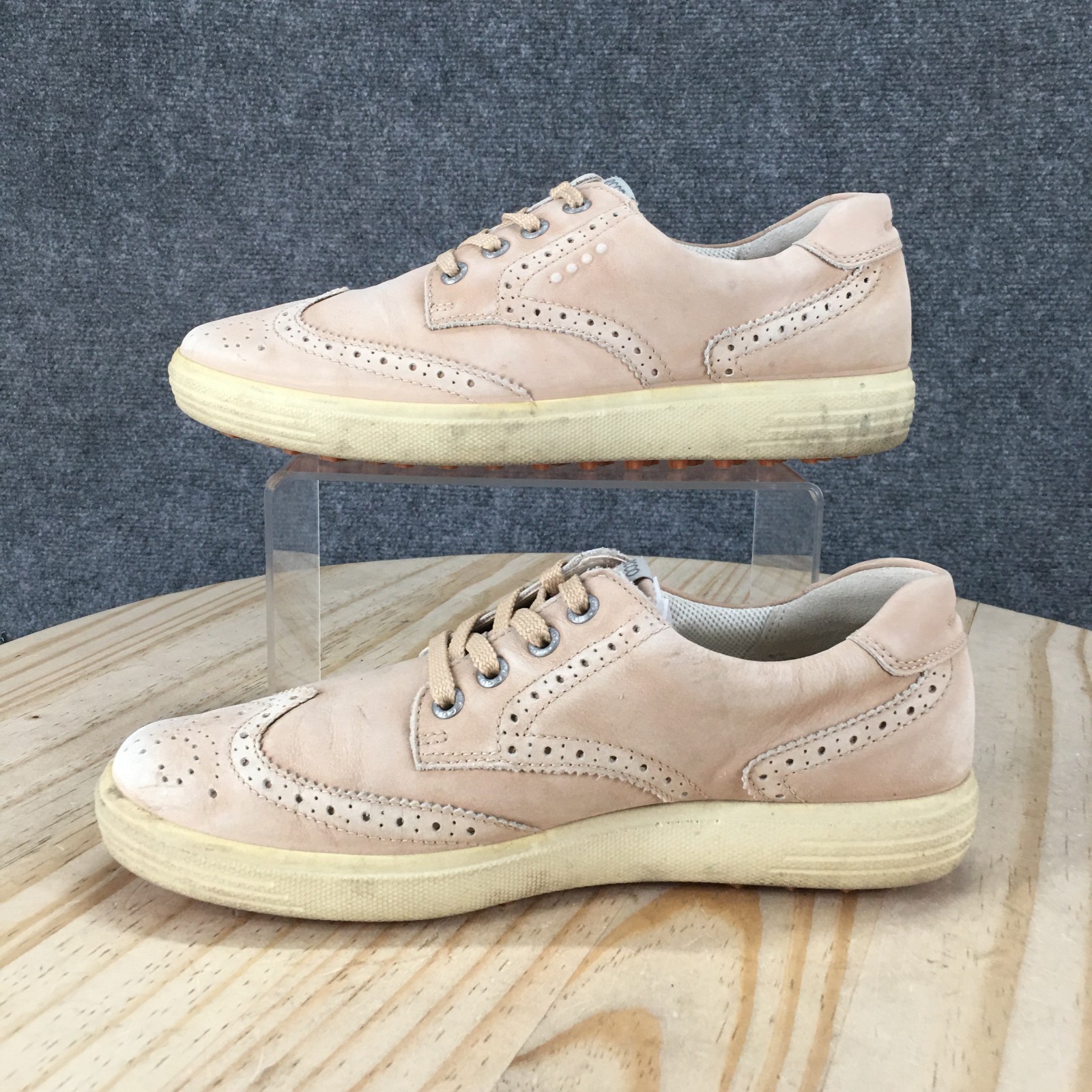 ECCO Shoes Womens 39 Hybrid Golf Sneakers Wingtip Pink Leather Round Toe Low Top