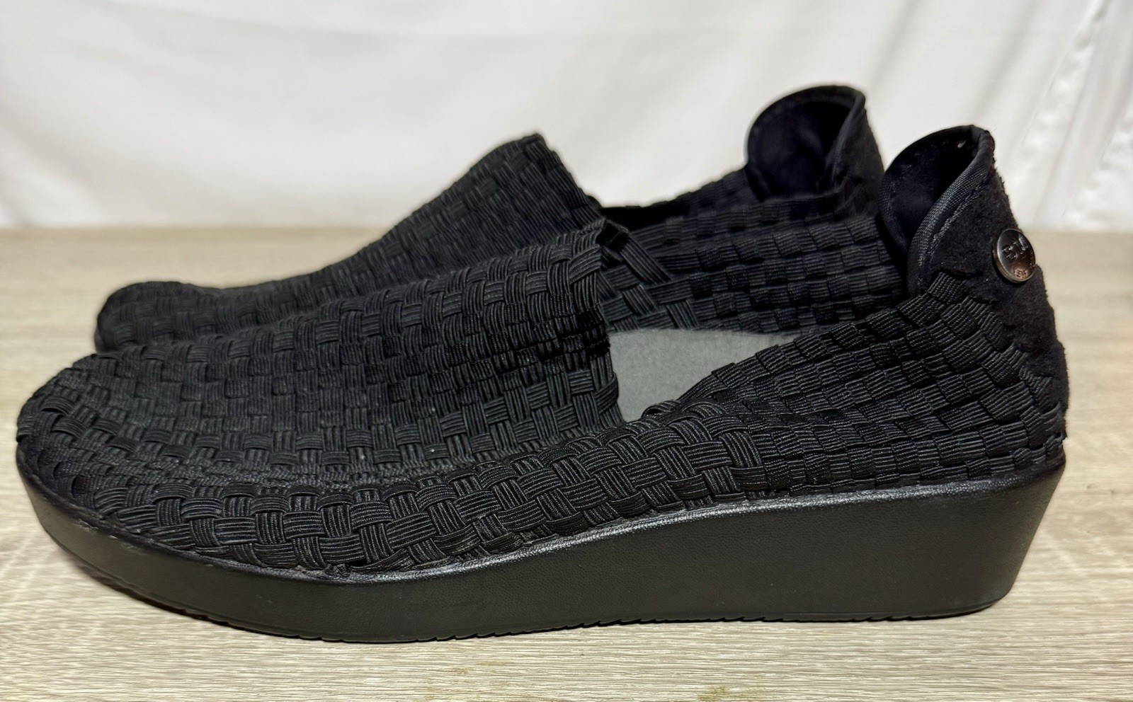 BERNIE MEV Smooth Cha Cha Woven Wedge Slip-On Shoes Black Size EU 40 US 9
