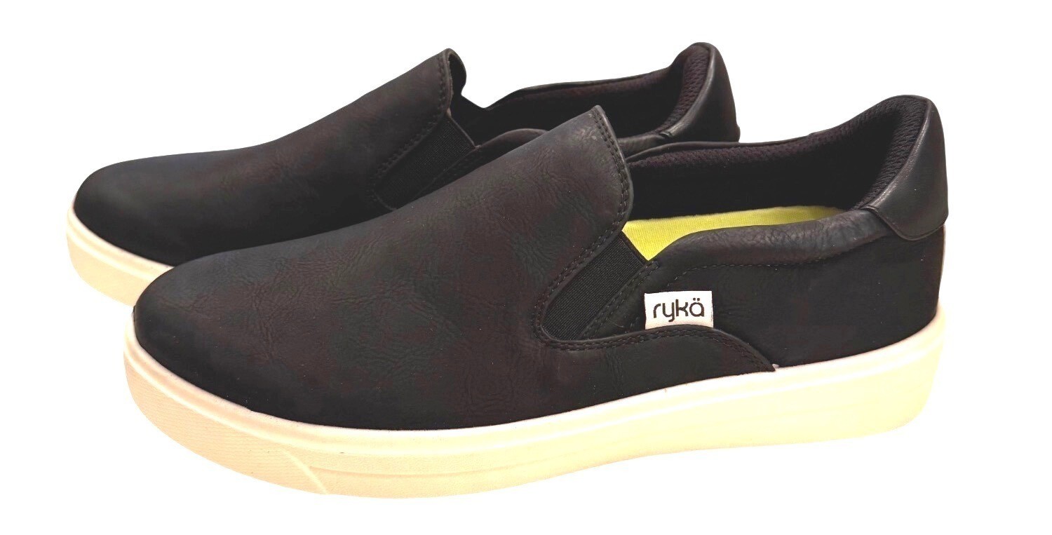 Ryka Viv Slip On Black Size 7.5 W Wide EU 38 Man Made Upper NWB