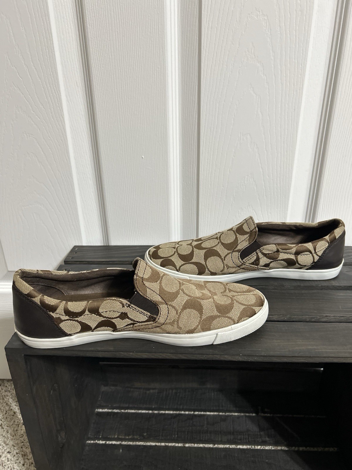 Brown Canvas Coach Allegra Slip On Sneakers W/ Signature Logo Sz 8.5B