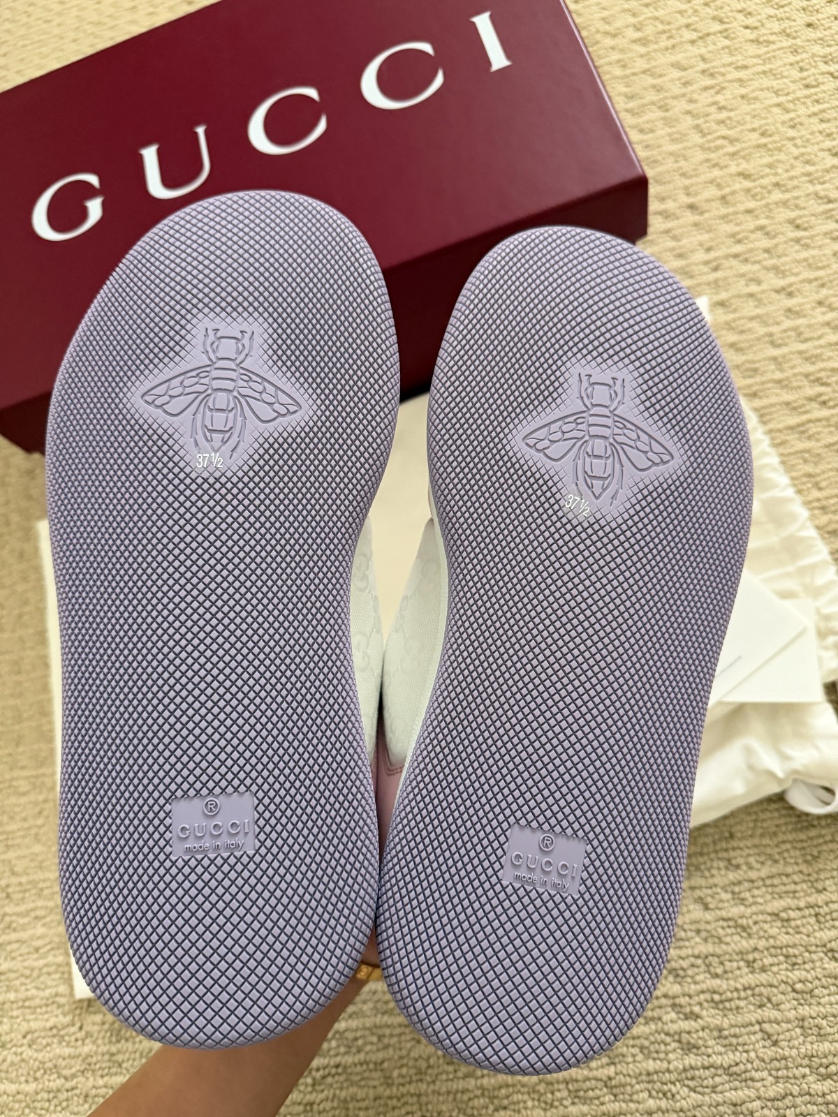 Gucci GG Women Sneakers Pink Lavender White Platform Shoes Size 37.5 Made Italy