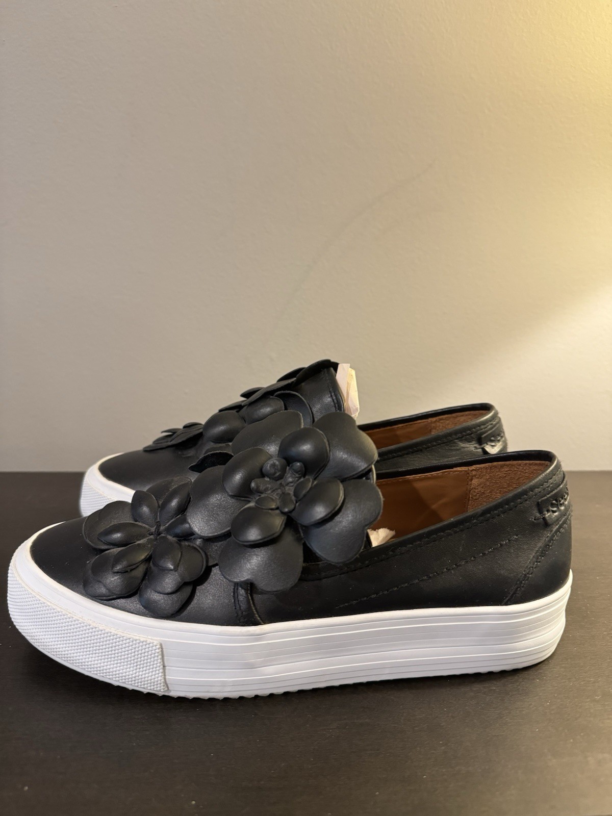 See by Chloe Vera Slip On Floral Sneakers Black Leather Size 38