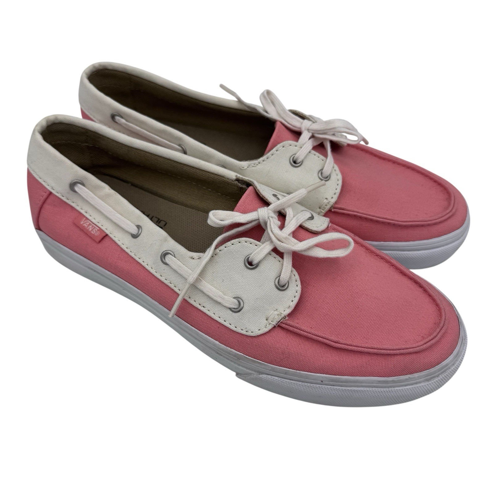 Vans Surf Siders Boat Shoes Womens Size 8.5 Chauffeur Lace Up Pink Beige